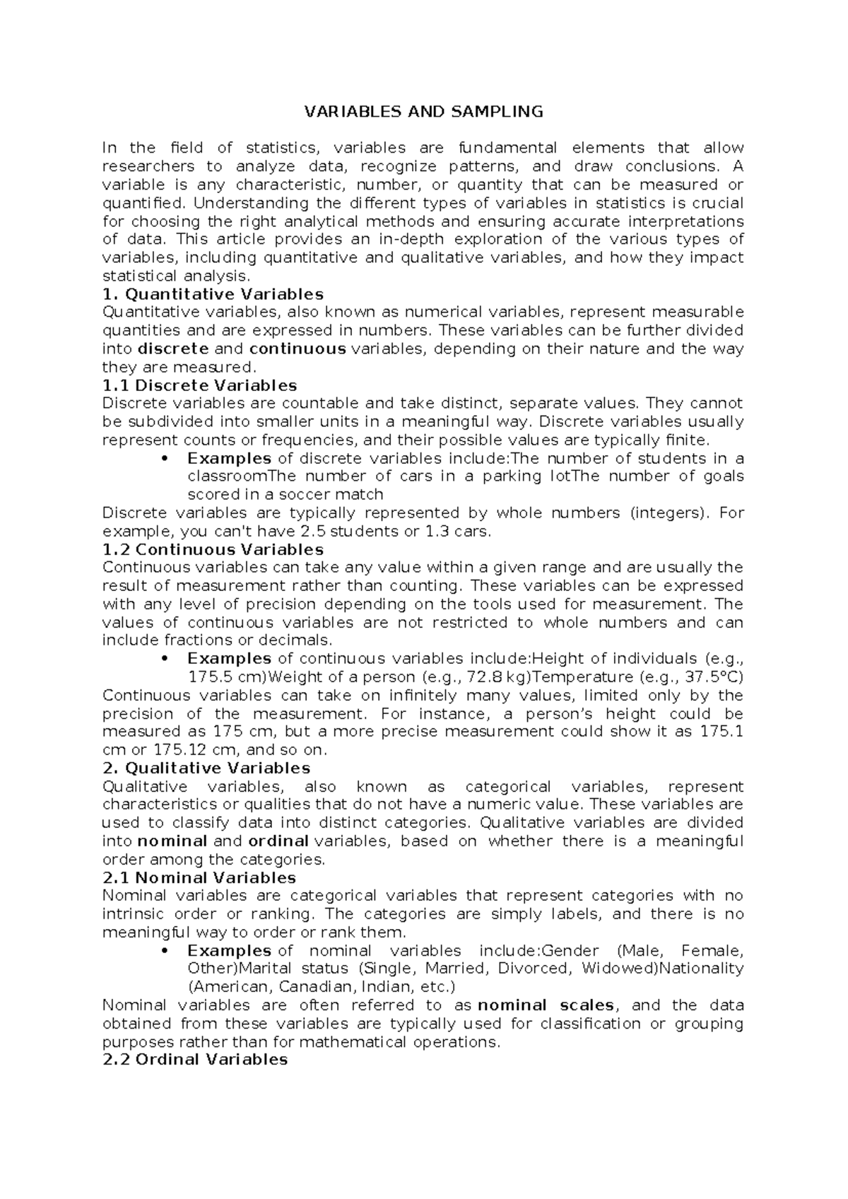 Statistics 101: Understanding Variables and Sampling Techniques - Studocu