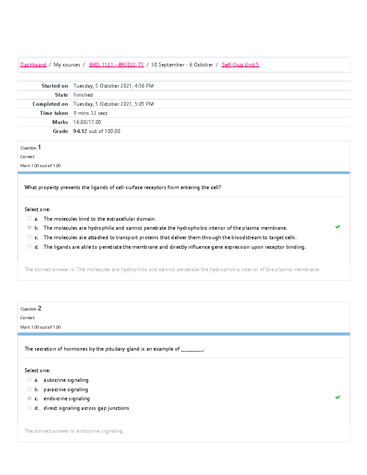 Self-Quiz Unit 5 Attempt review - Started on Tuesday, 5 October 2021, 4 ...