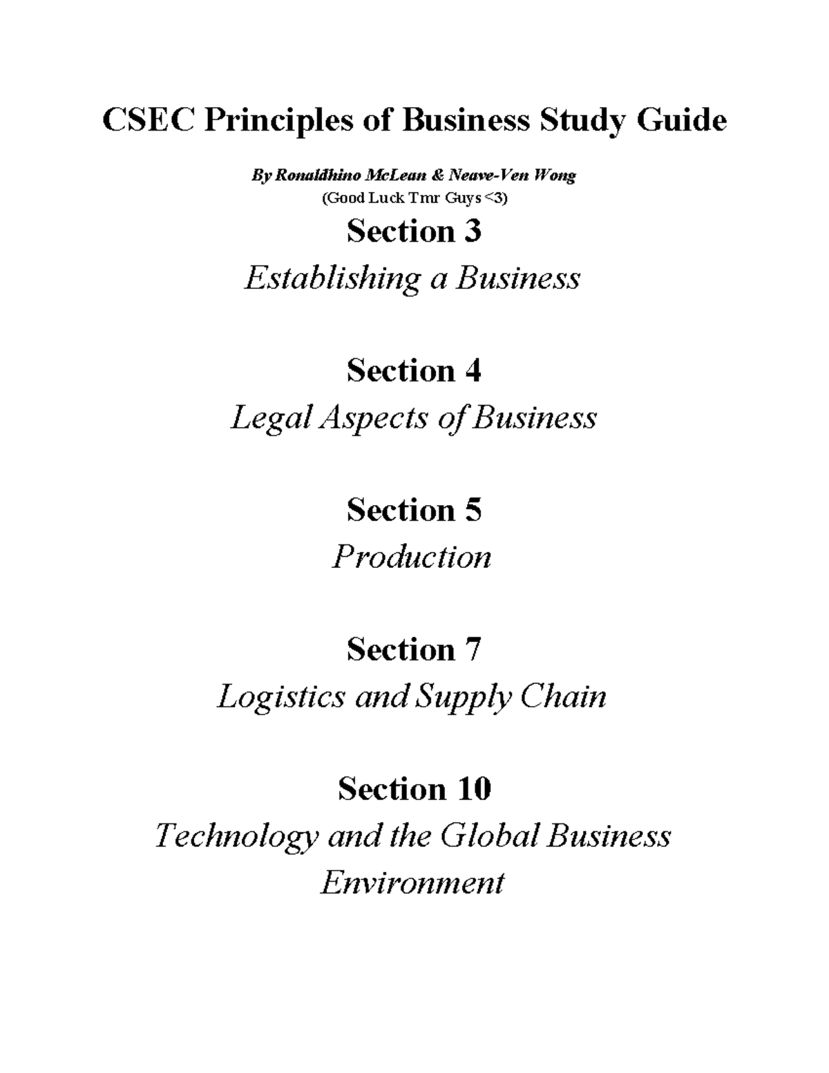 CSEC Principles of Business Study Guide: Key Concepts & Sections ...
