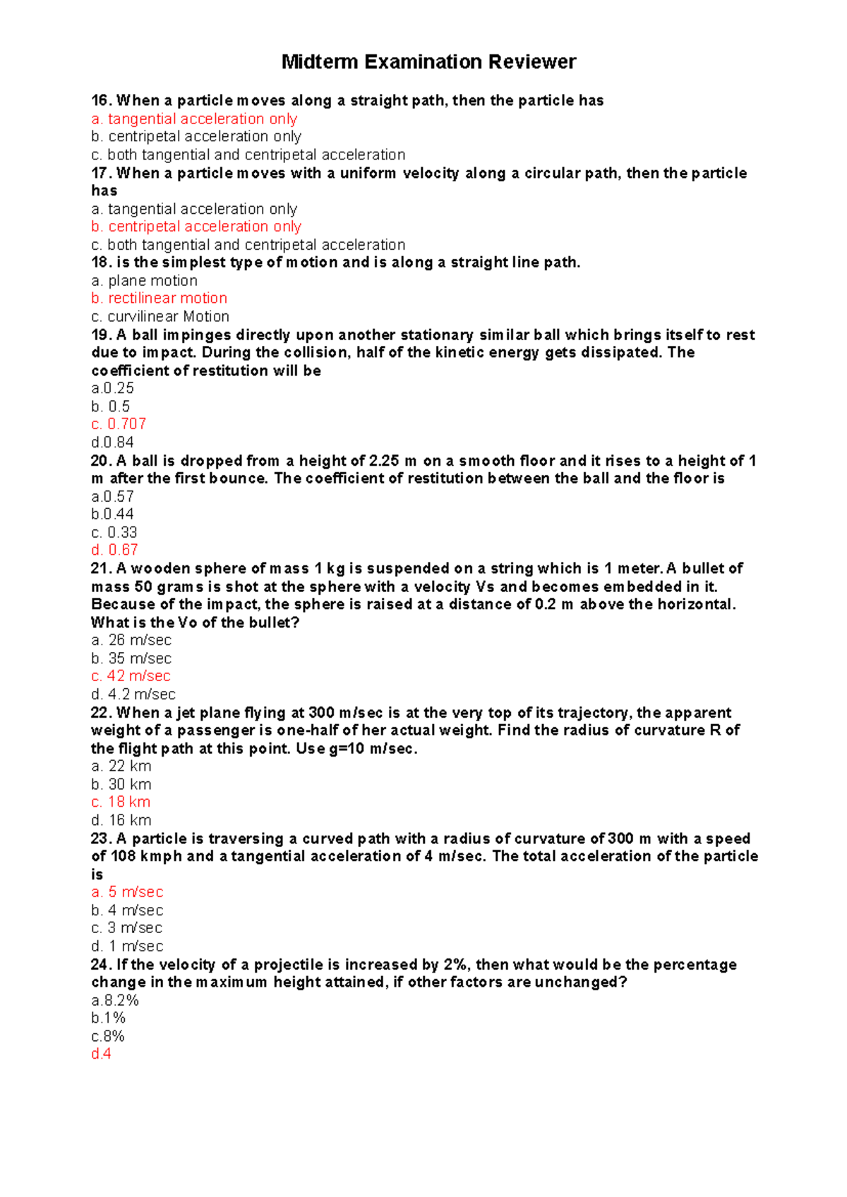 MIDTERM REVIEWER: Kinematics and Dynamics Concepts (Course Code: DRB ...