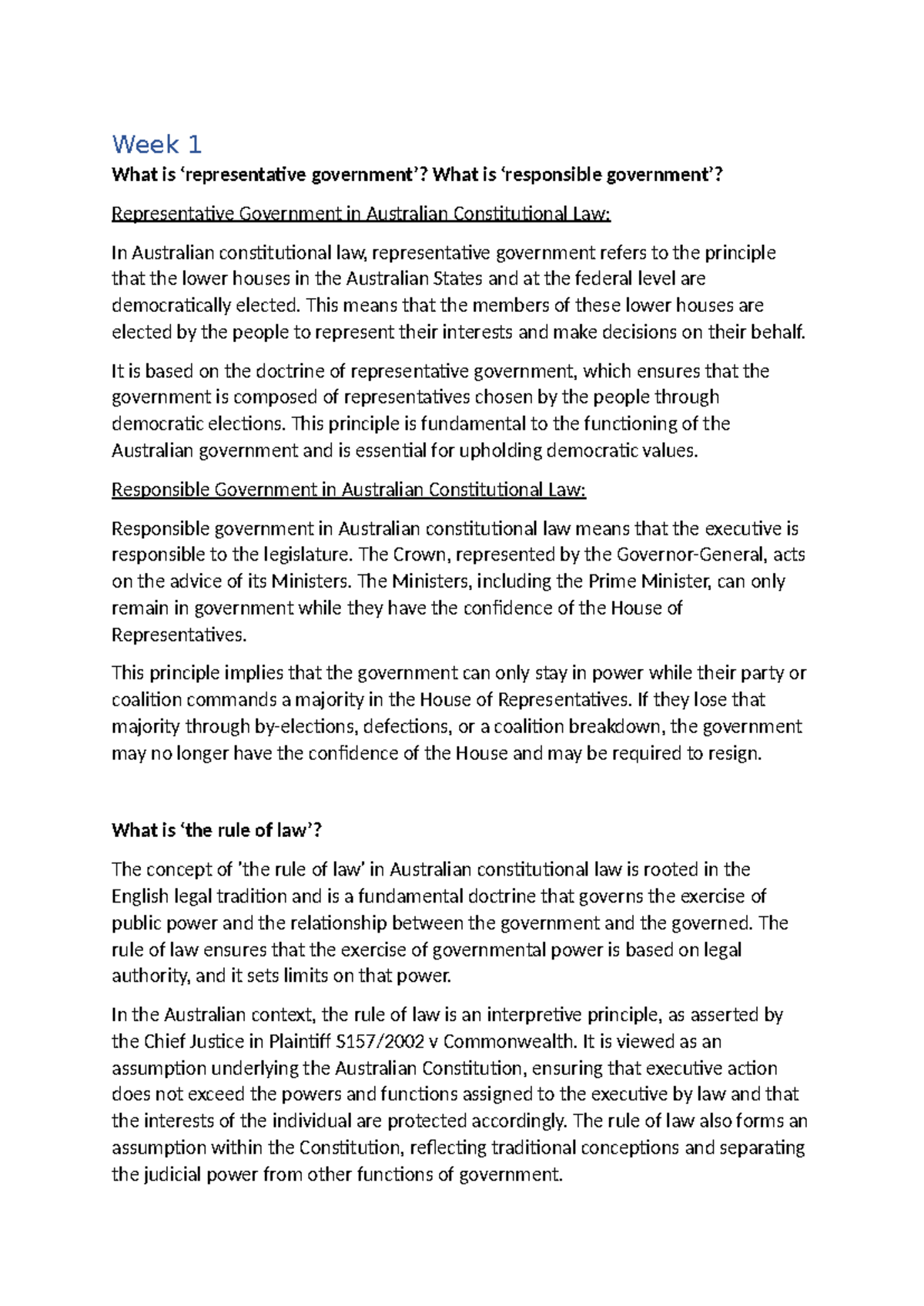 Week 1 - Understanding Representative Government in Aus. Constitutional ...
