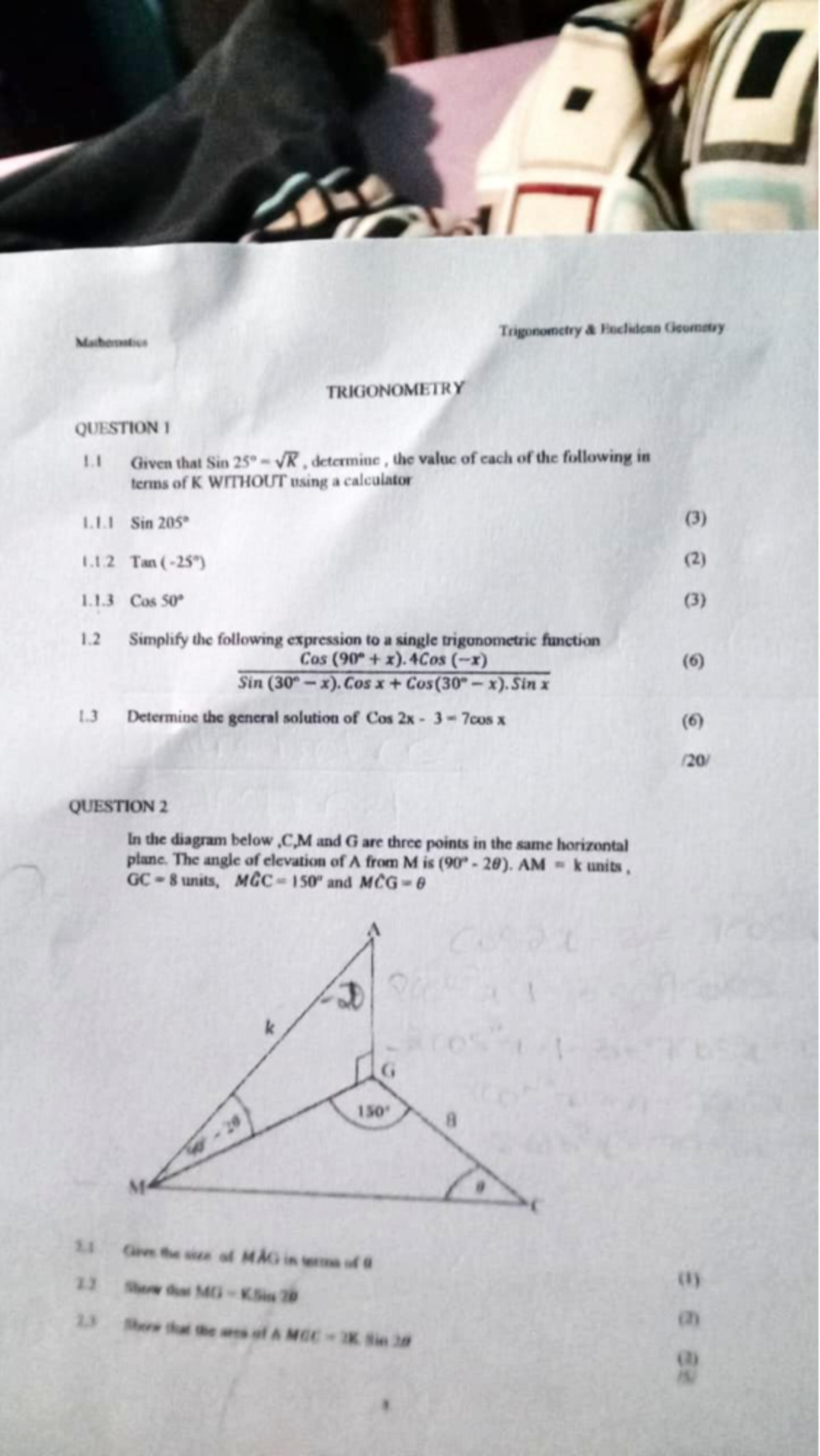 Mathematics Grade 12 2025 EC Trigonometry Assignment Notes - Studocu