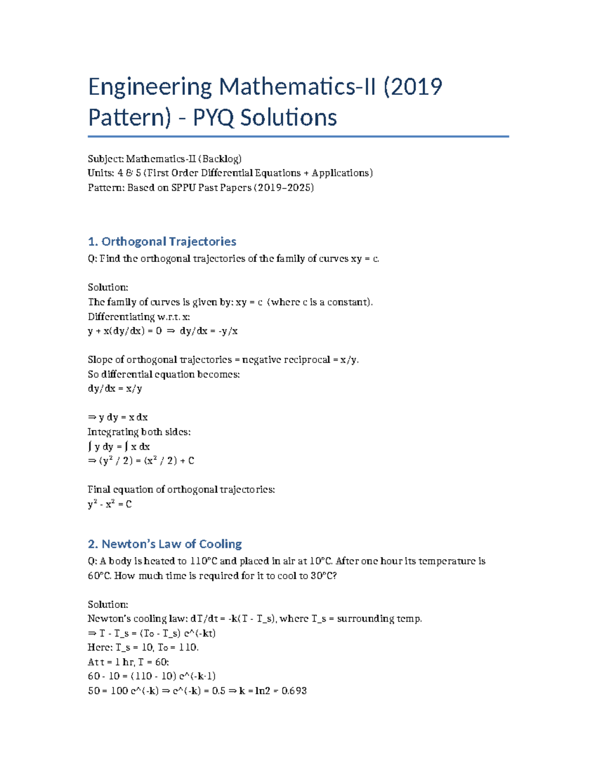 Maths 2 (2019 Pattern) PYQ Solutions for Units 4 & 5: ODE Applications ...