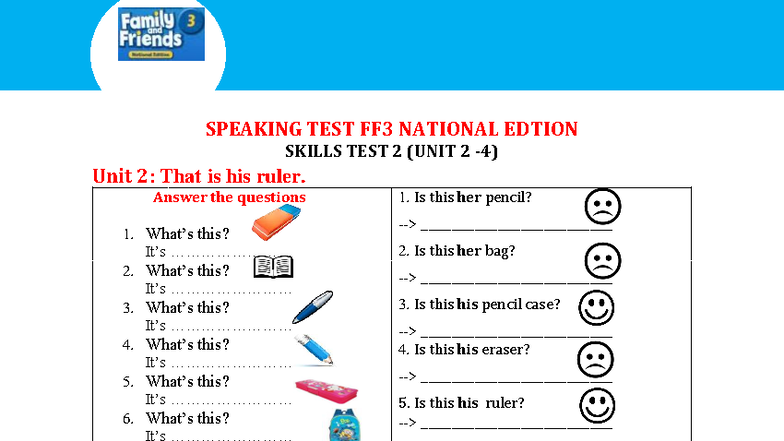FF3 National Edition Speaking Test: Skills Test 2 (Units 2-4) - Studocu