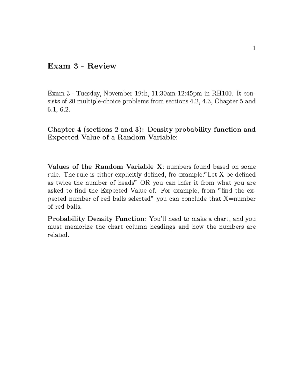 Exam 3 Review - Key Concepts for Chapters 4 & 5 (Sections 6.1-6.2 ...