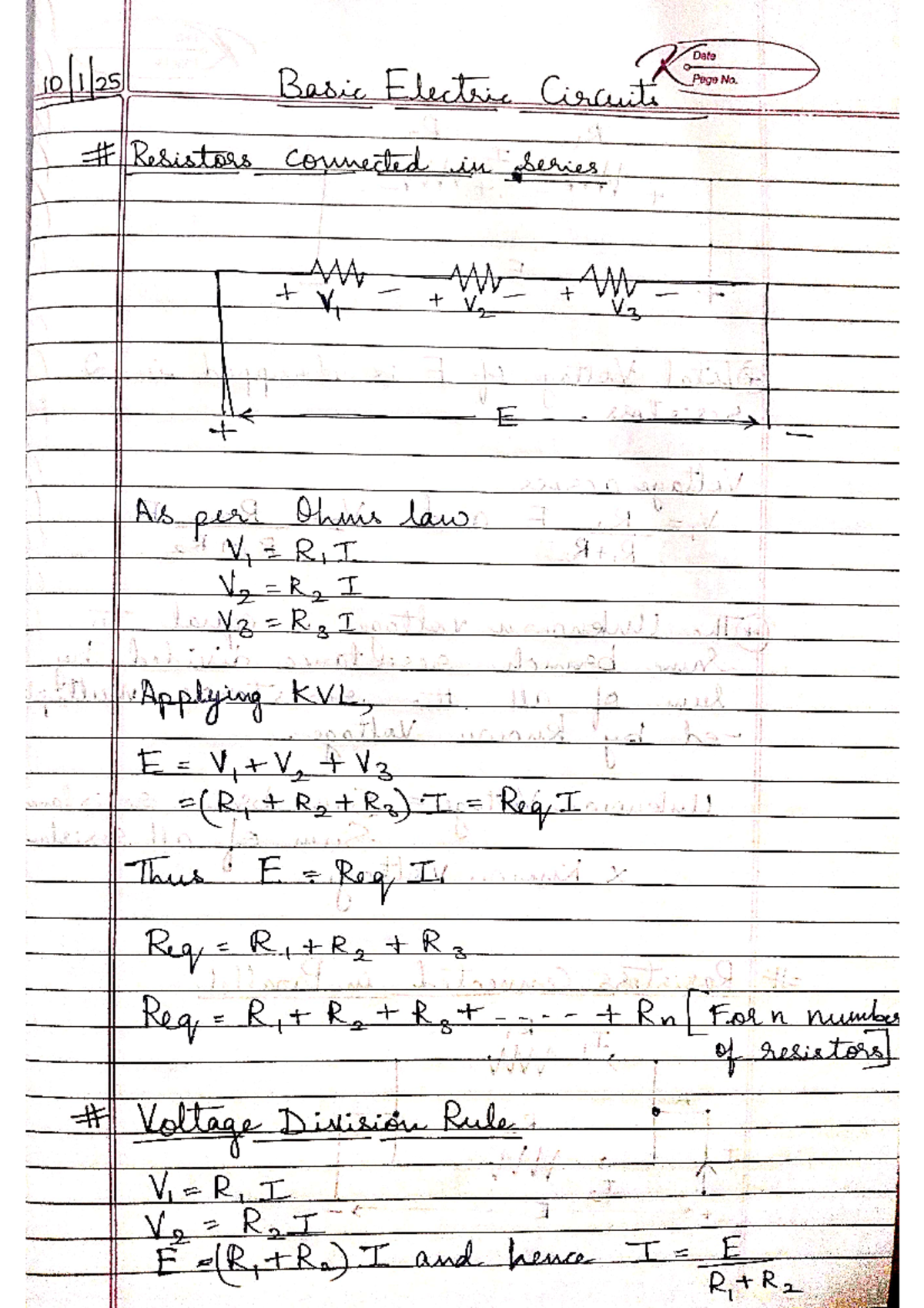 EEE - notes - Date Basic Electric Circuits Page Na Resistors connected ...
