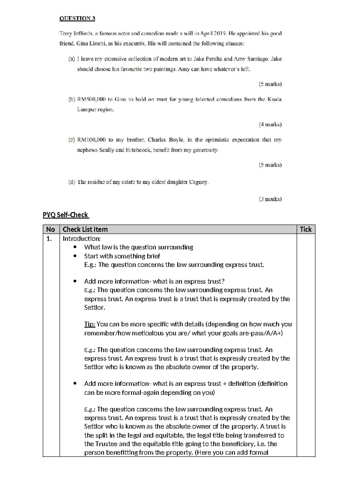 PYQ Self Check for Express Trusts - Law Course Notes - Studocu