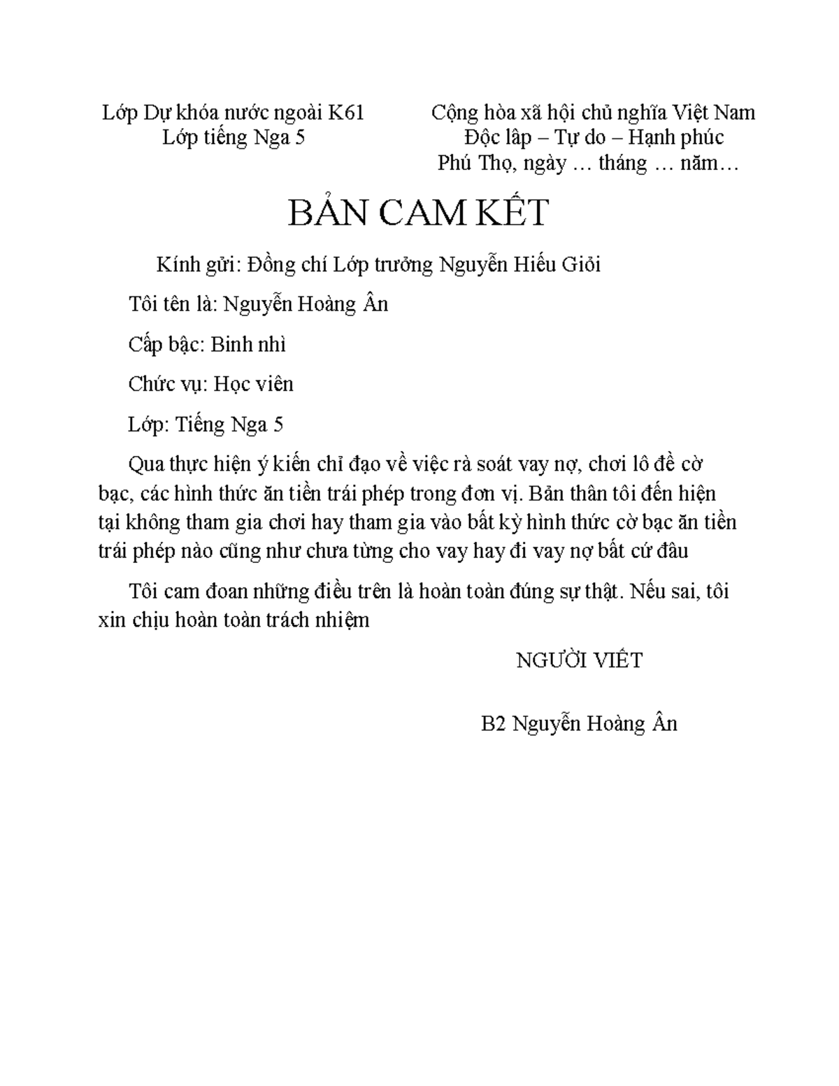 MẪU GIẤY CAM KẾT CHỊU TRÁCH NHIỆM DÙNG TRONG GIAO DỊCH DÂN SỰ