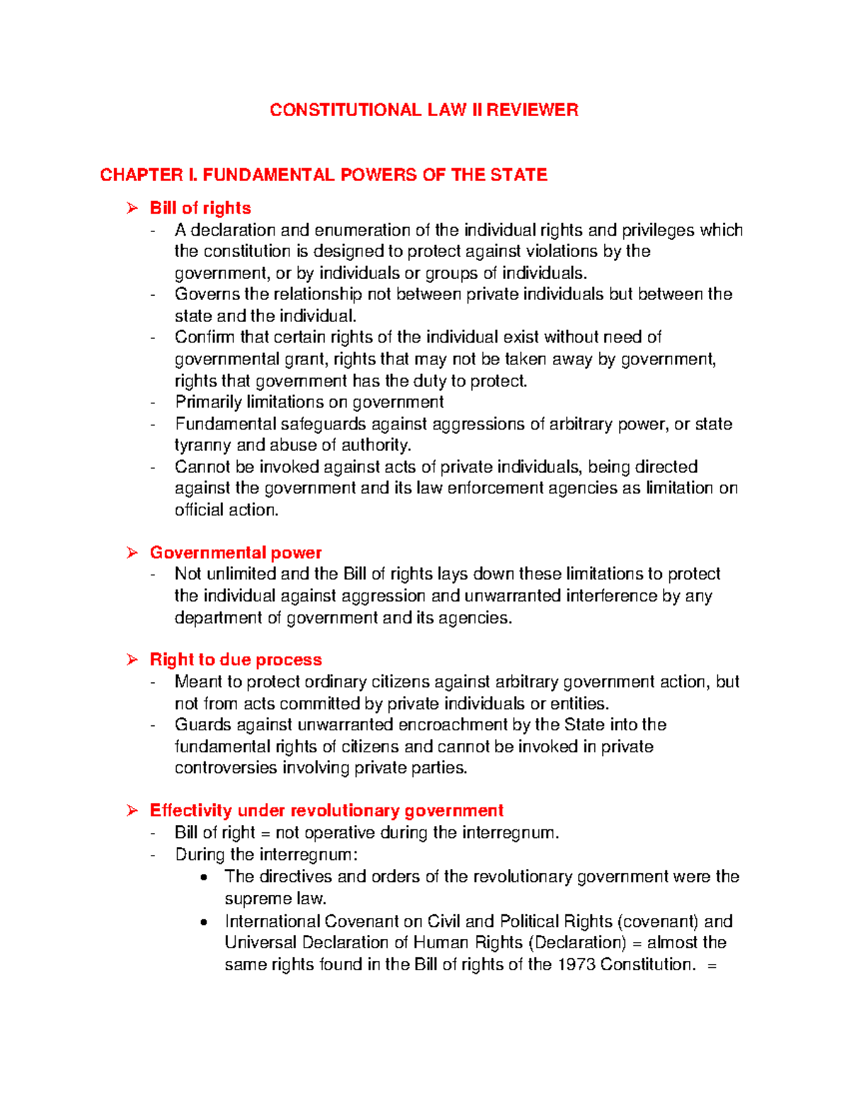 CONSTITUTIONAL LAW II REVIEWER: FUNDAMENTAL POWERS OF THE STATE - Studocu