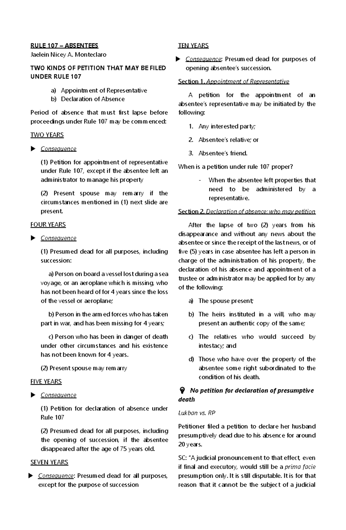 Rule 107 Absentees: Key Petitions and Procedures Explained - Studocu