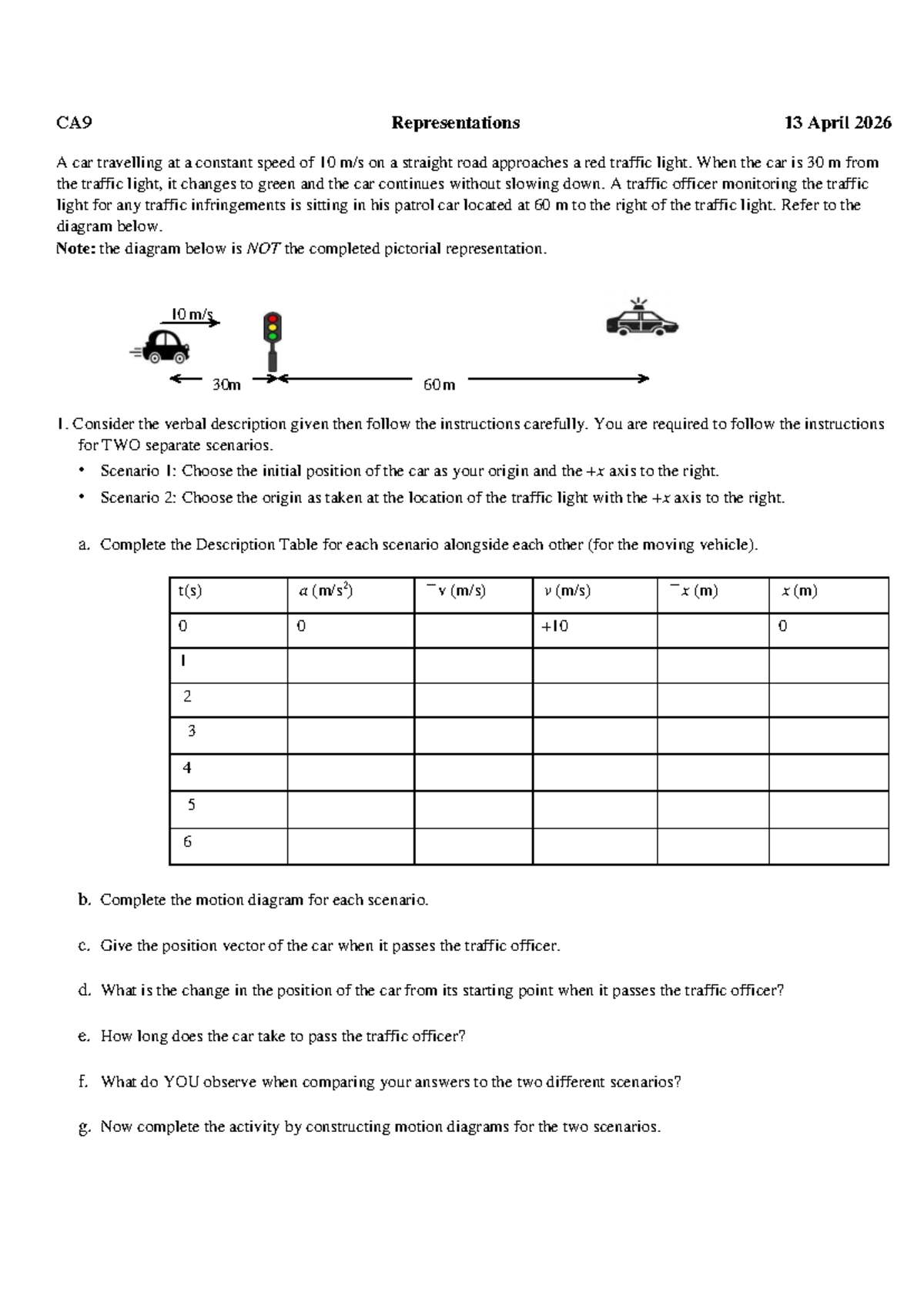 CA9 Representations: Motion Analysis Scenarios - Studocu