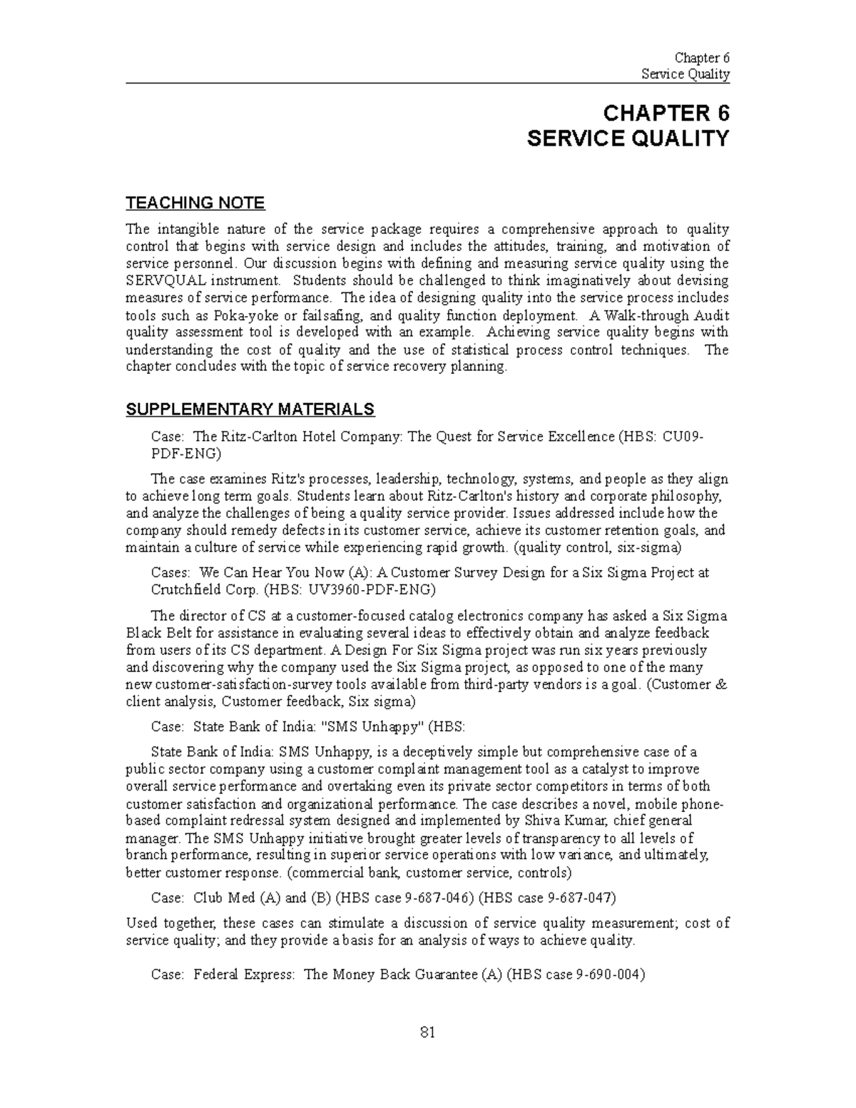 MGH 9th IM 06 Quality new - Service Quality CHAPTER 6 SERVICE QUALITY ...