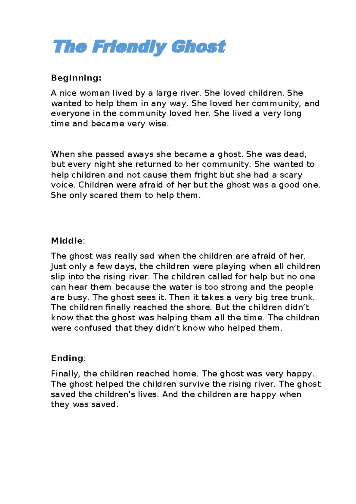 ENG 101 - The Friendly Ghost Story Homework Assignment - Studocu