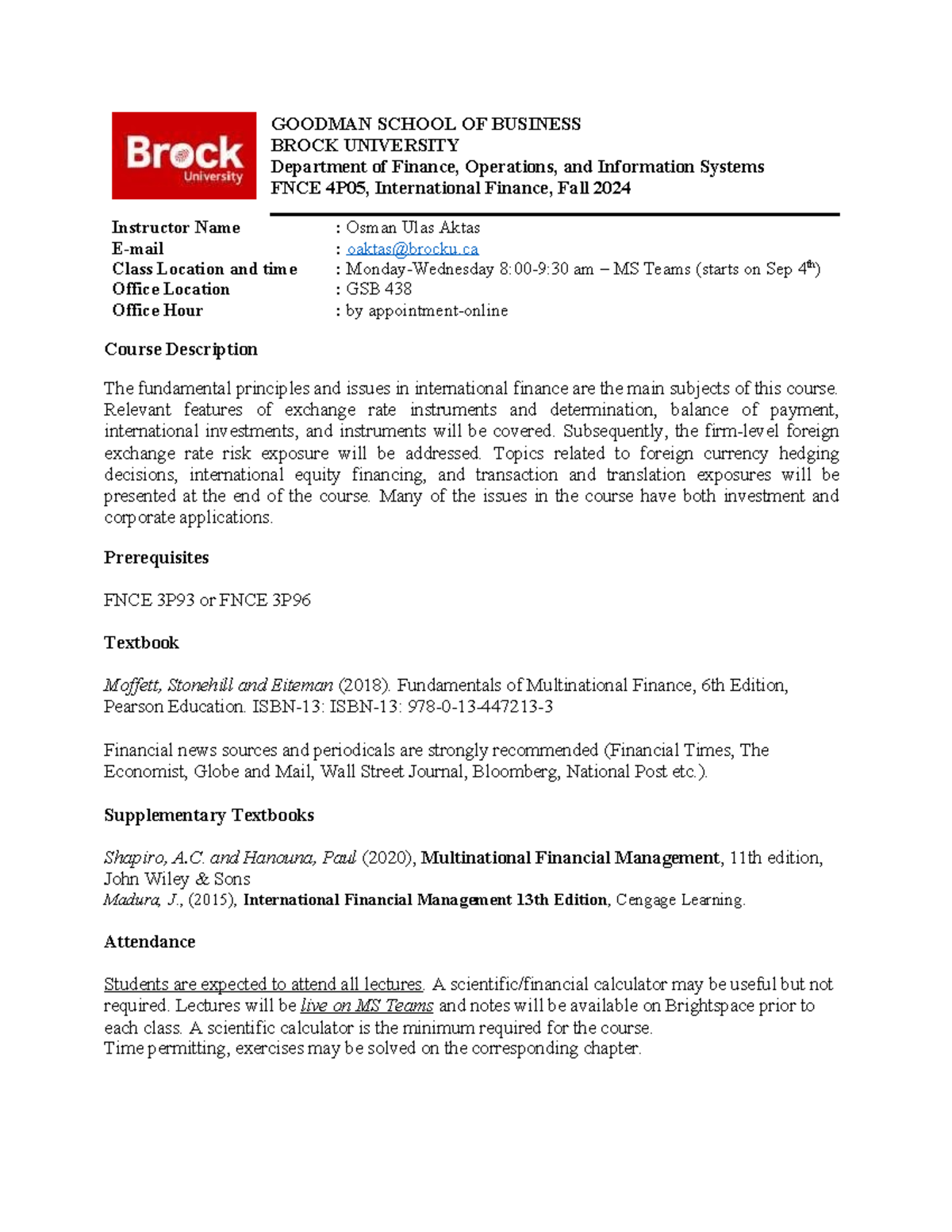 BU443 Course Outline - Course Outline BU443 International