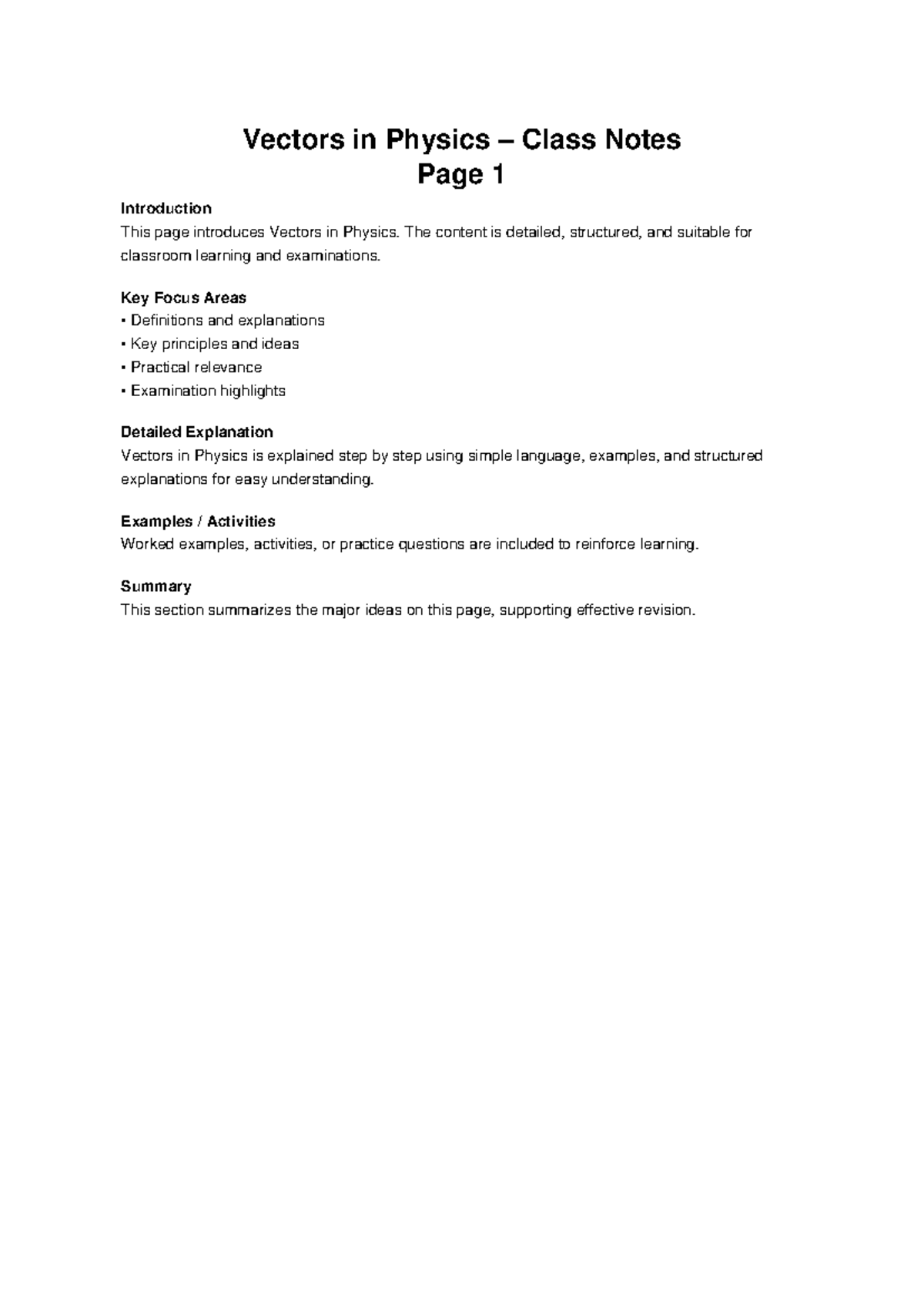 Vectors in Physics Class Notes (Pages 1-5) for Exam Prep - Studocu