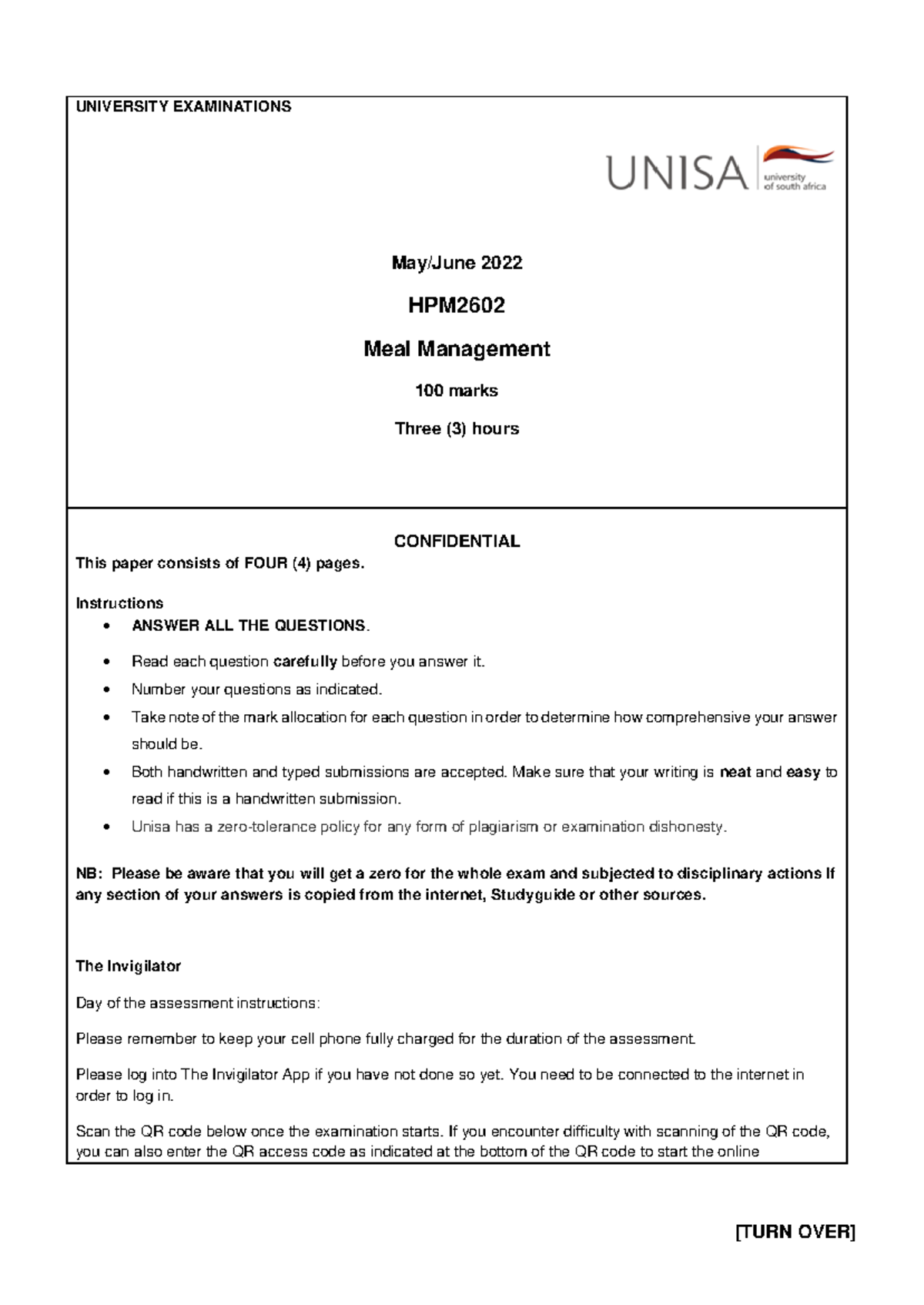HPM2602 Final Exam May/June 2022 - Meal Management Guidelines - Studocu