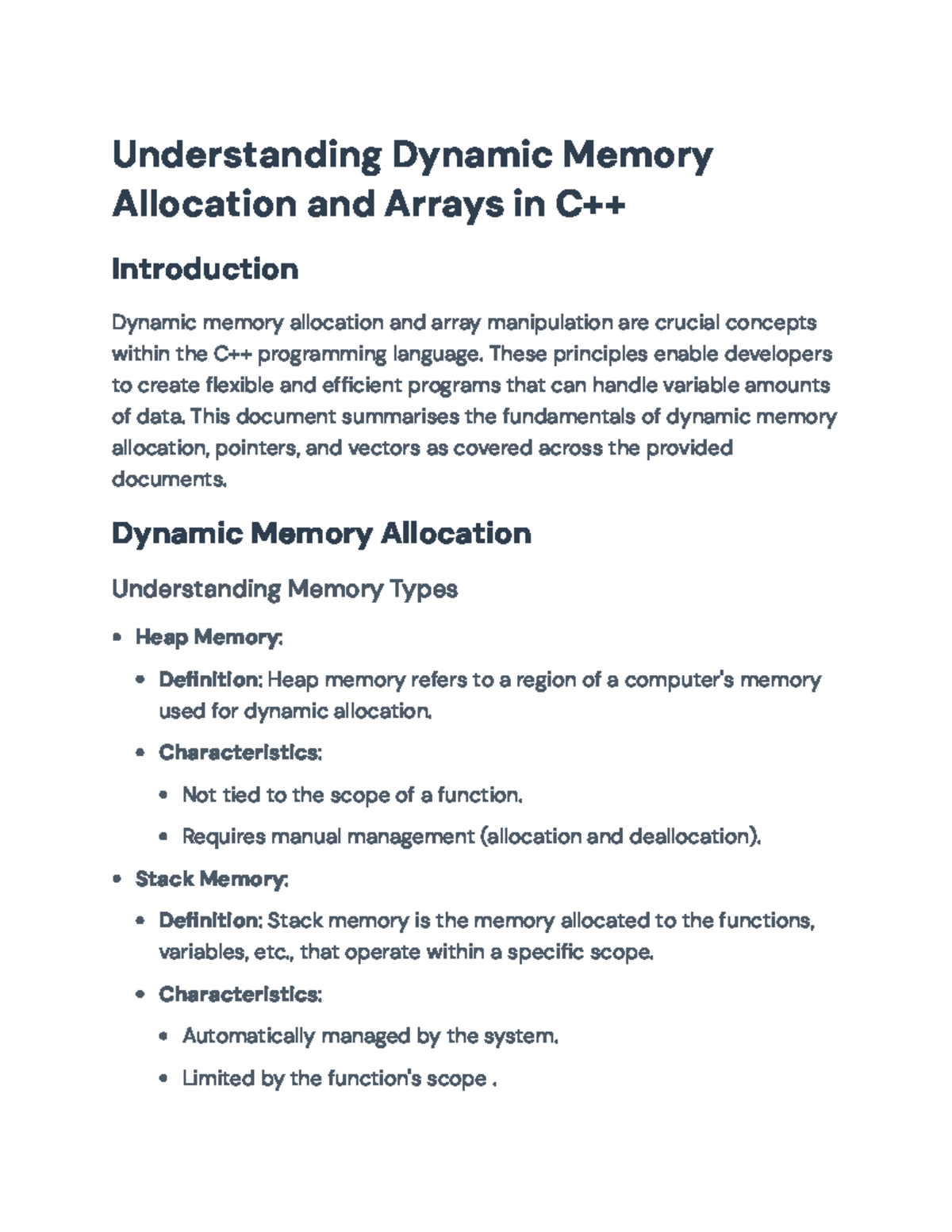 C++ Programming: Understanding Dynamic Memory & Arrays (Final Exam ...