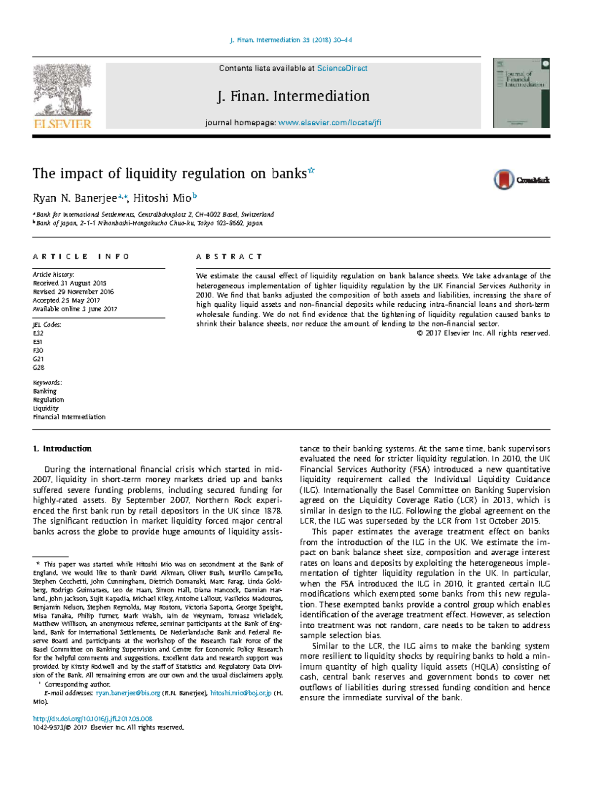 The Impact of Liquidity Regulation on Bank Balance Sheets: Evidence ...