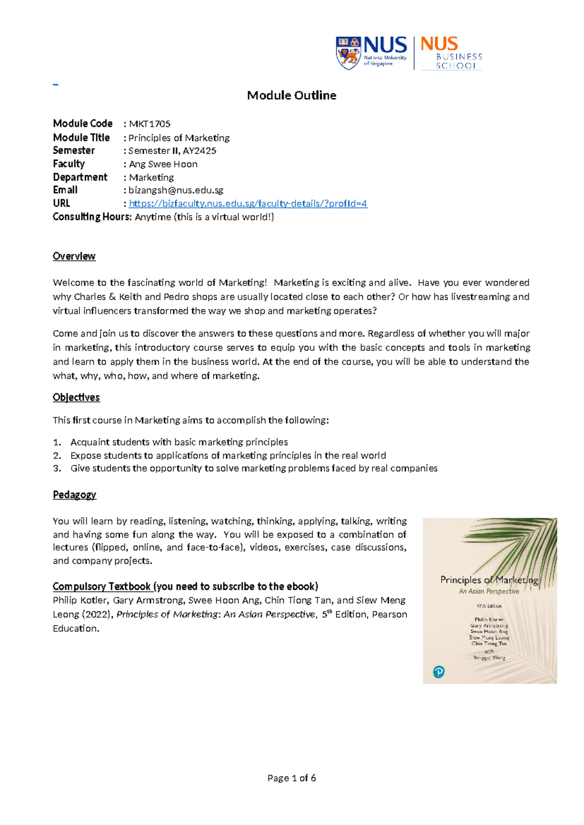 2024-2025 Course Outline: MKT1705 Principles of Marketing Overview ...