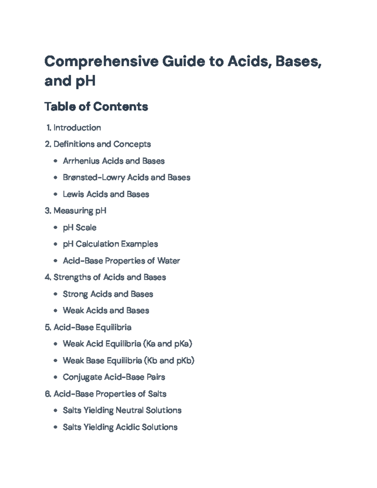 Comprehensive Guide to Acids, Bases, and pH (CHEM101) - Comprehensive ...