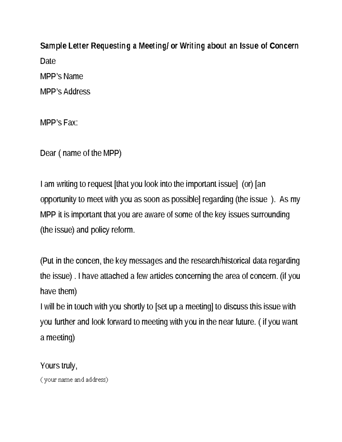 MPP Sample Letter for Requesting a Meeting on Key Issues - Studocu
