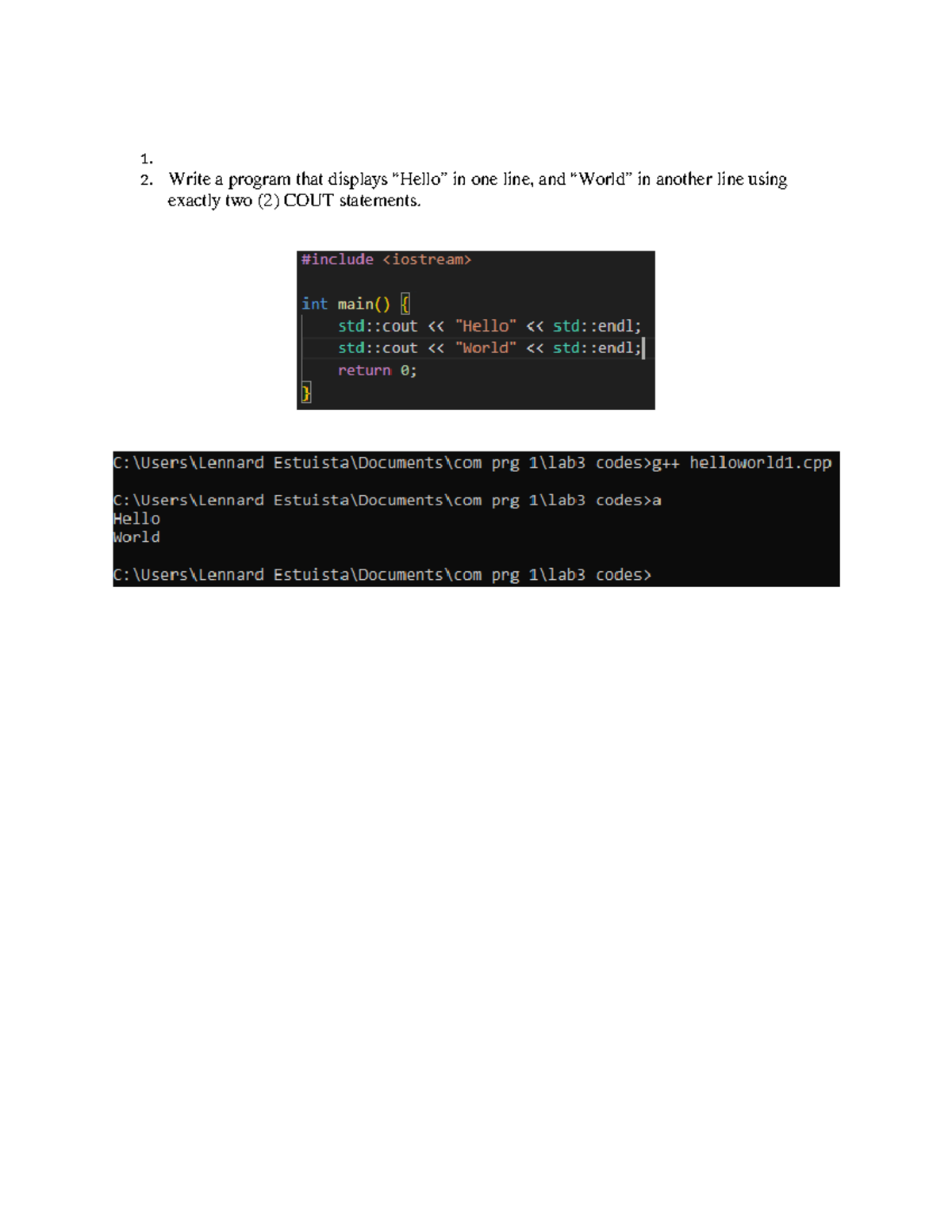 Dorero Joshua - Lab Exercise 003: Hello World Program Practice - Studocu