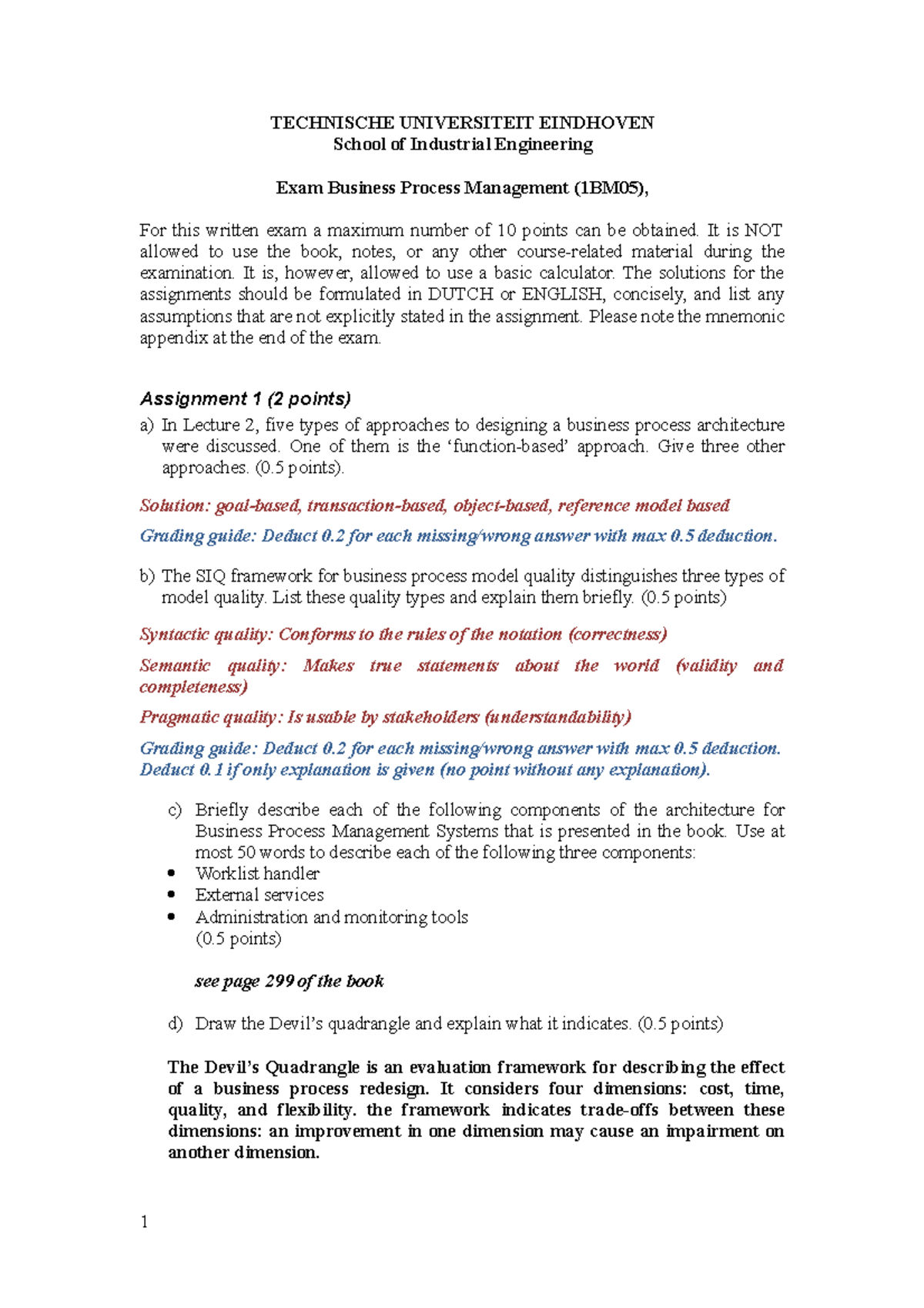 Business Process Management Exam (1BM05): Sample/Practice Questions ...