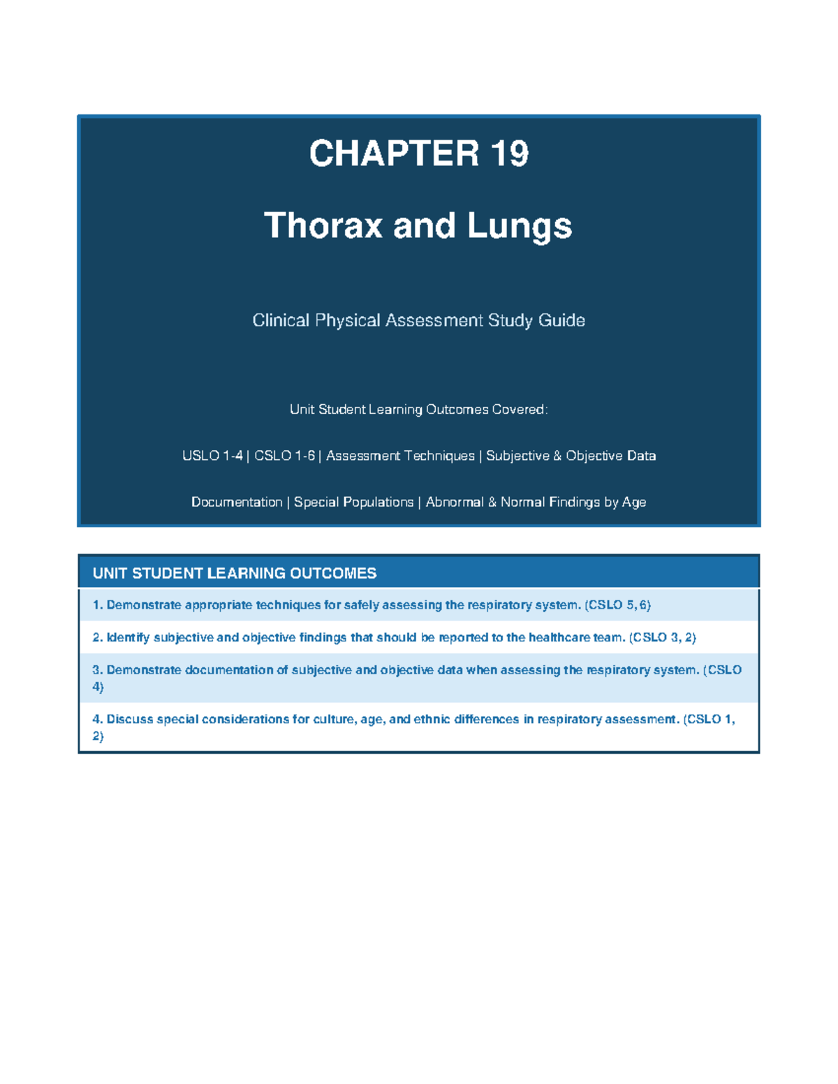 HA Chp 19: Thorax and Lungs Clinical Assessment Study Guide - Studocu