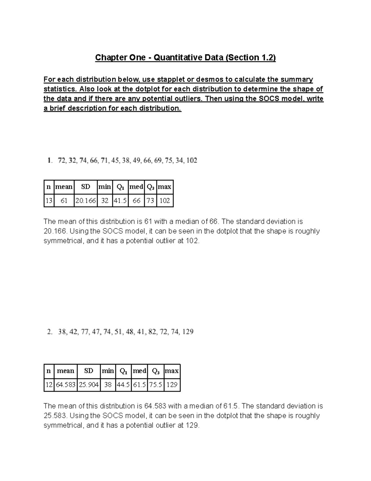 AP Stats - Analysis of Quantitative Data Distributions - Studocu