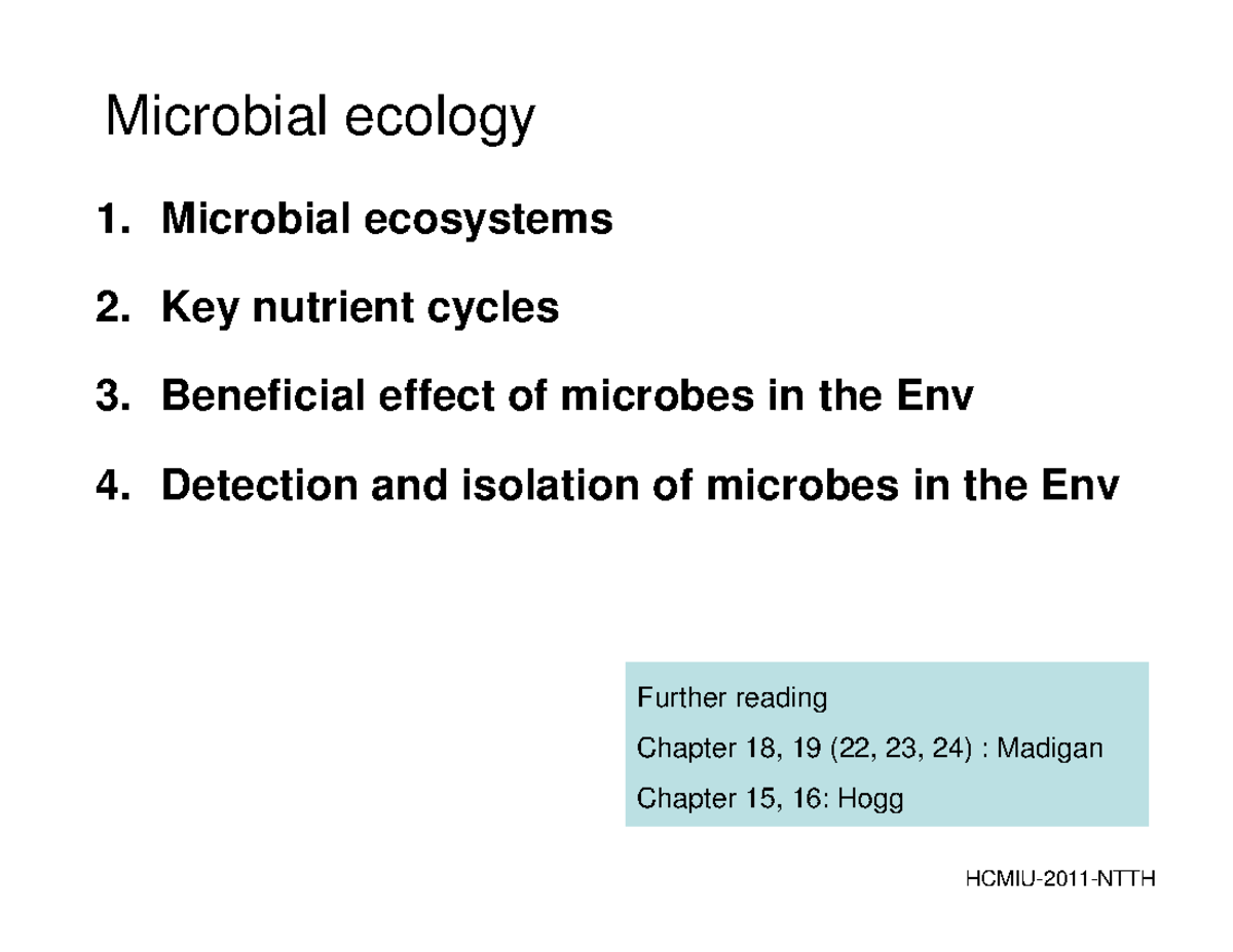 15SP 9 Microbial Ecology and Nutrient Cycles in the Environment - Studocu