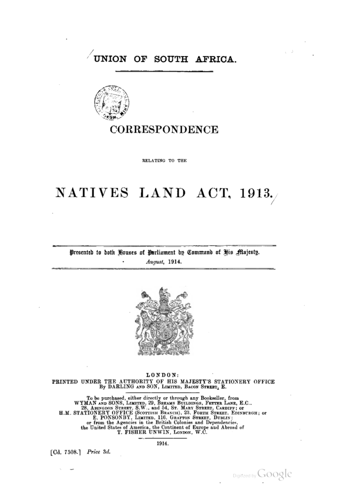 union-of-south-africa-correspondence-on-natives-land-act-1913-studocu
