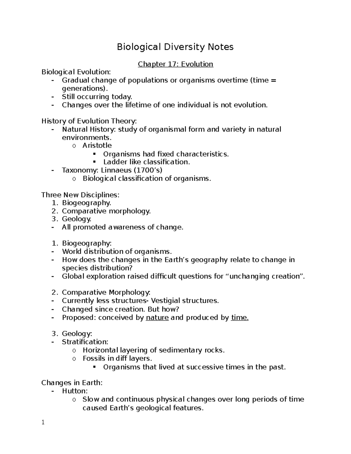 Biological Diversity Study Notes for Midterm 1 (Bio 101) - Studocu