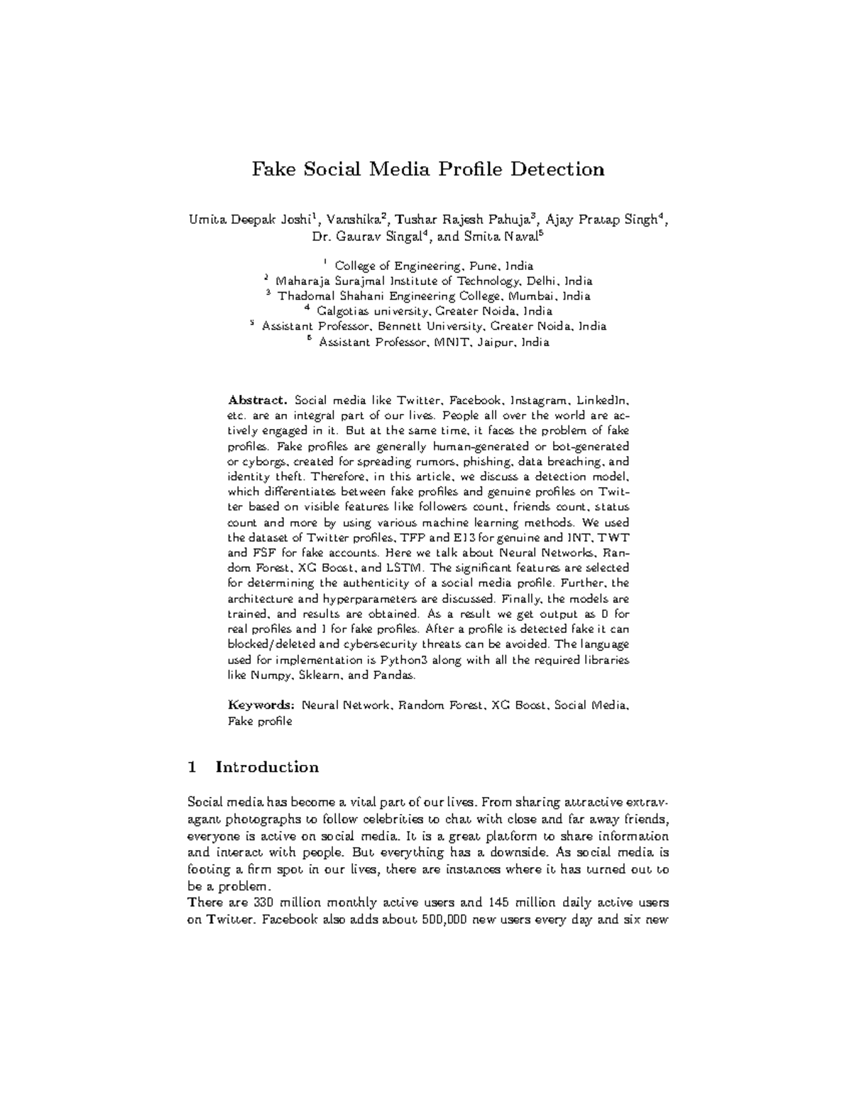 Fake Profile Detection Using Machine Learning Techniques on Twitter ...
