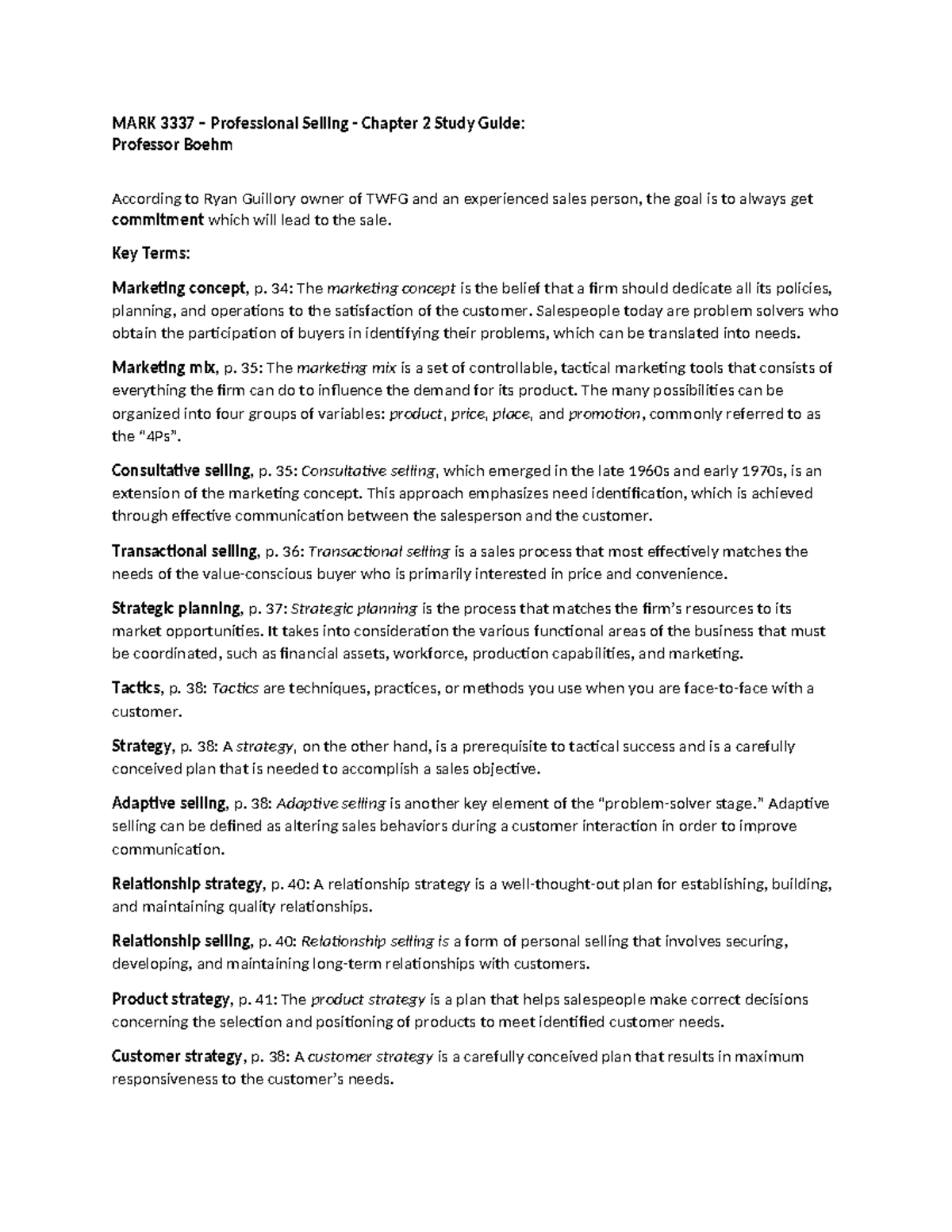 MARK Professional Selling Chapter 2 Study Guide: Key Concepts ...