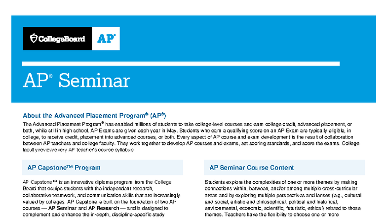 AP Seminar (AP SEM) Overview for 2025-2026 Academic Year - Studocu