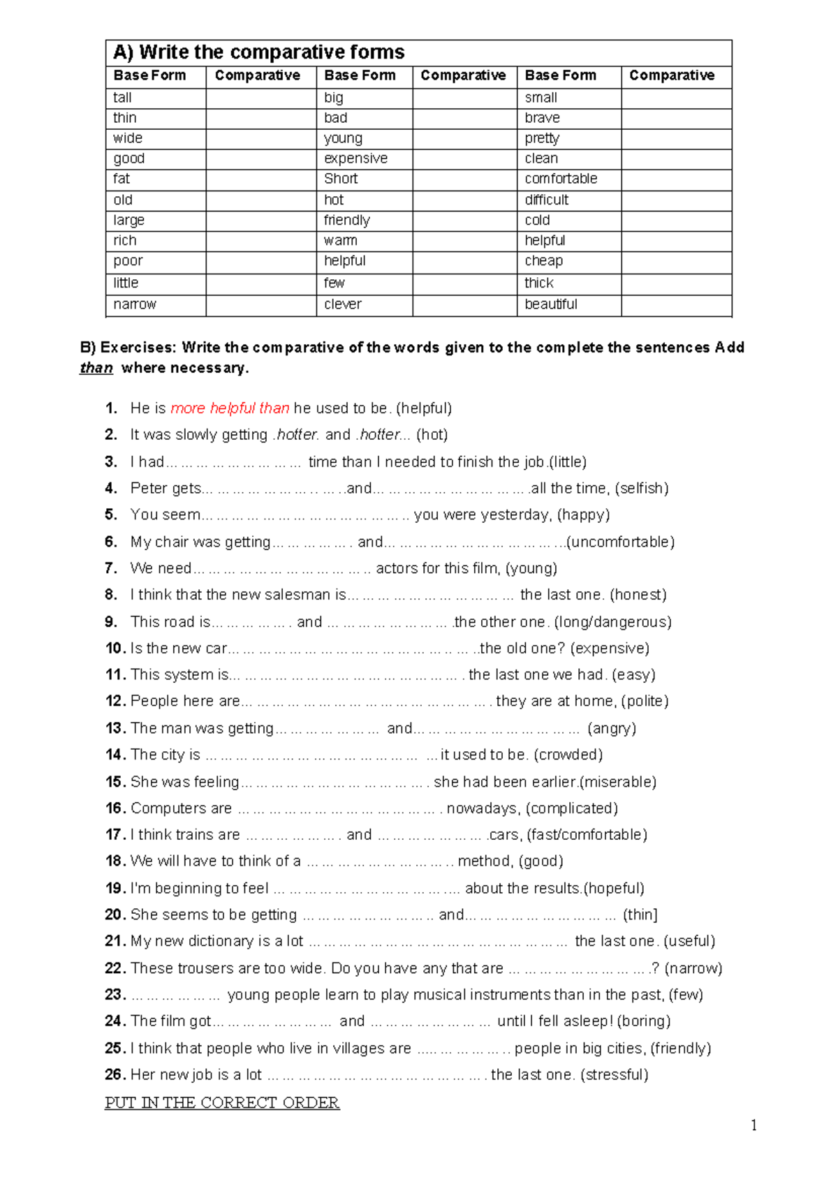 Comparative and Superlative Exercises (ENG 101) - Studocu