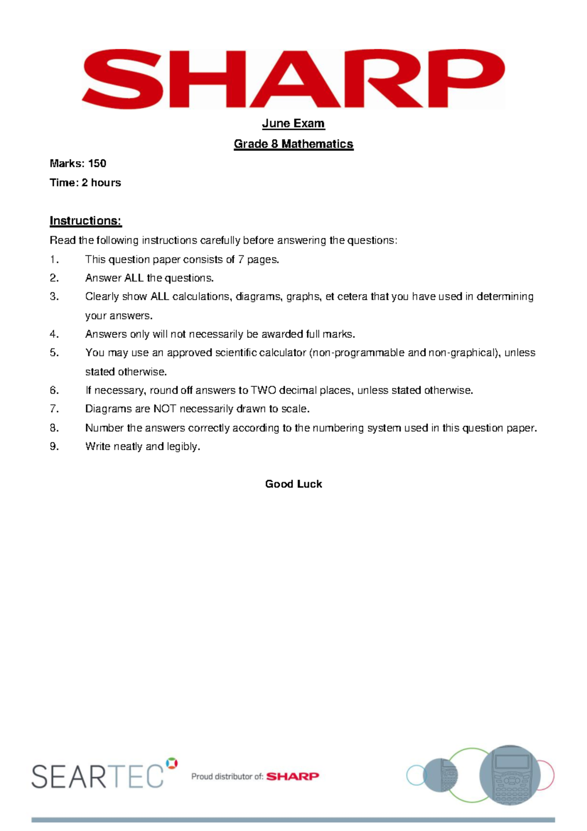 June 2014 Grade 8 Mathematics Exam Paper: Comprehensive Guide - Studocu