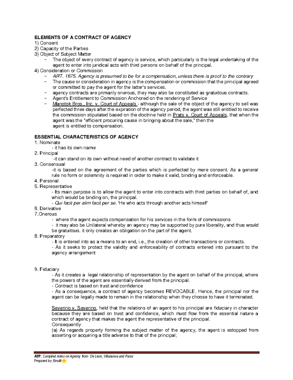 ATP 1 - Comprehensive Notes on Agency, Trust, and Partnership Concepts - Document Preview