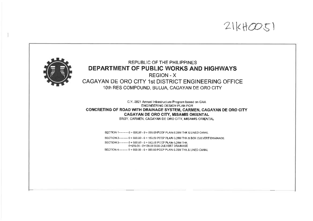 C.Y. 2021 Engineering Design Plan for Road Concreting & Drainage - Studocu