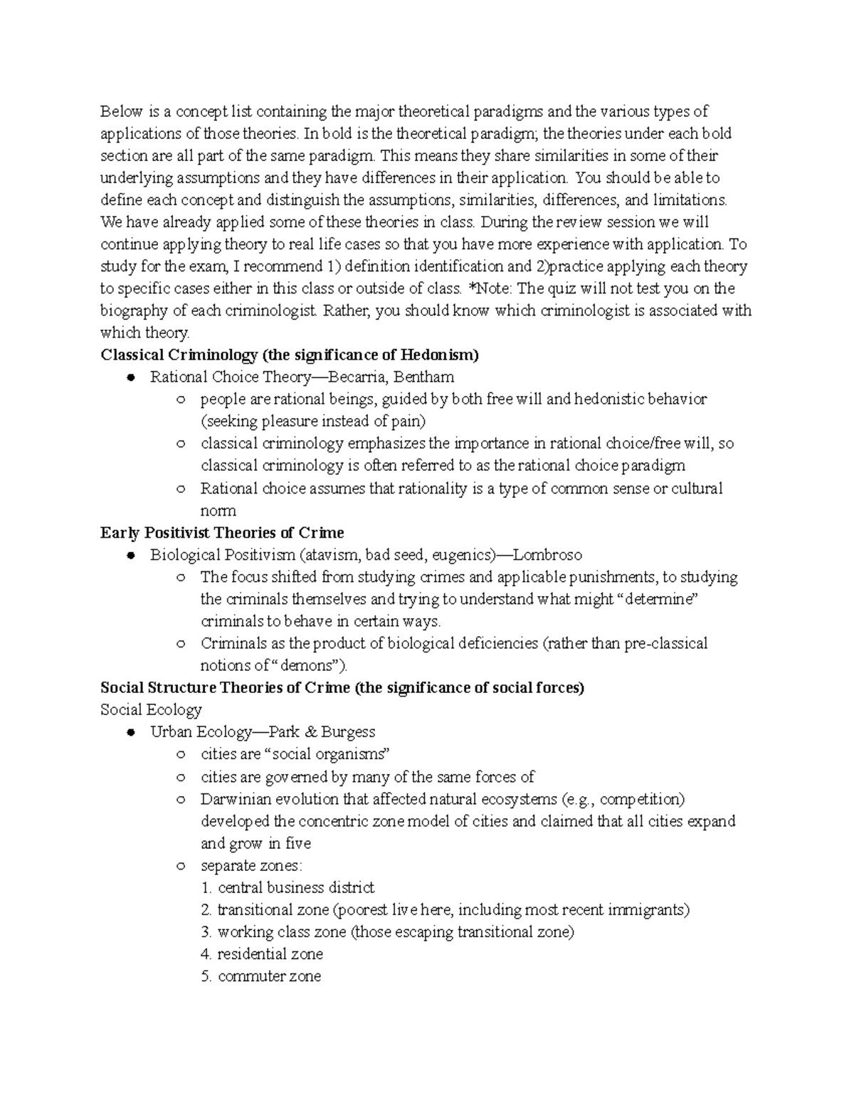 Criminology 101 Midterm: Key Theories & Applications Review - Studocu