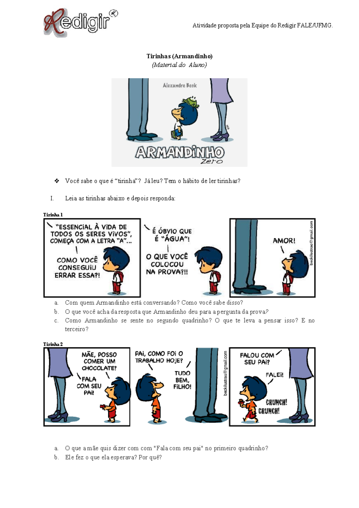 Tirinhas do Armandinho: Análise e Interpretação Textual - Studocu