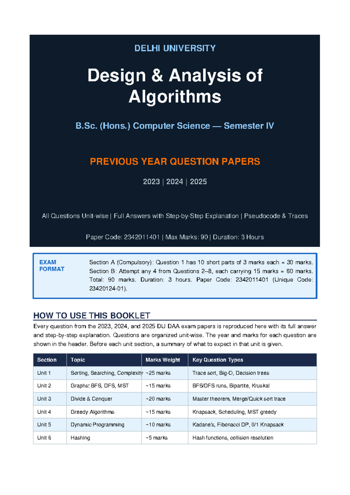 DU DAA Previous Year Question Papers (2023-2025) with Solutions - Studocu