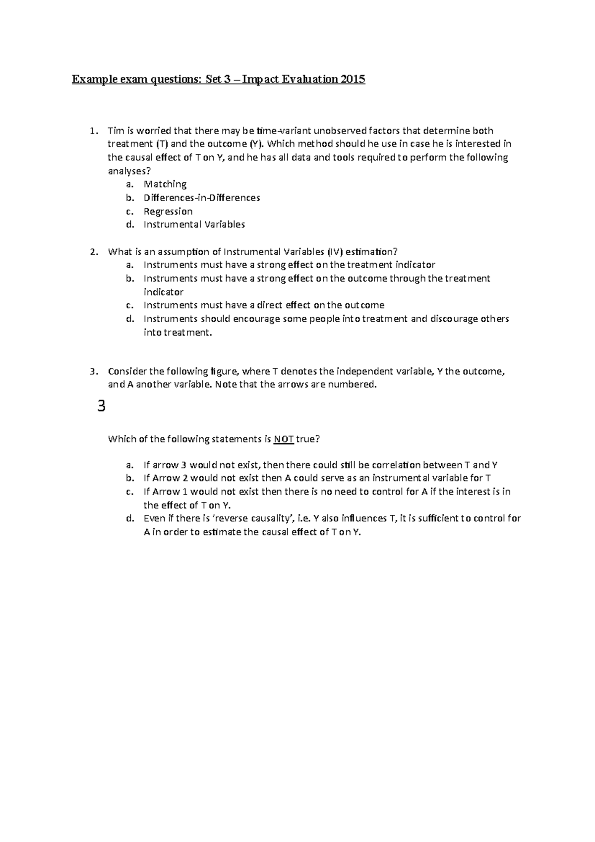 Impact Evaluation Exam Practice Questions - Set 1 (2015) - Studeersnel