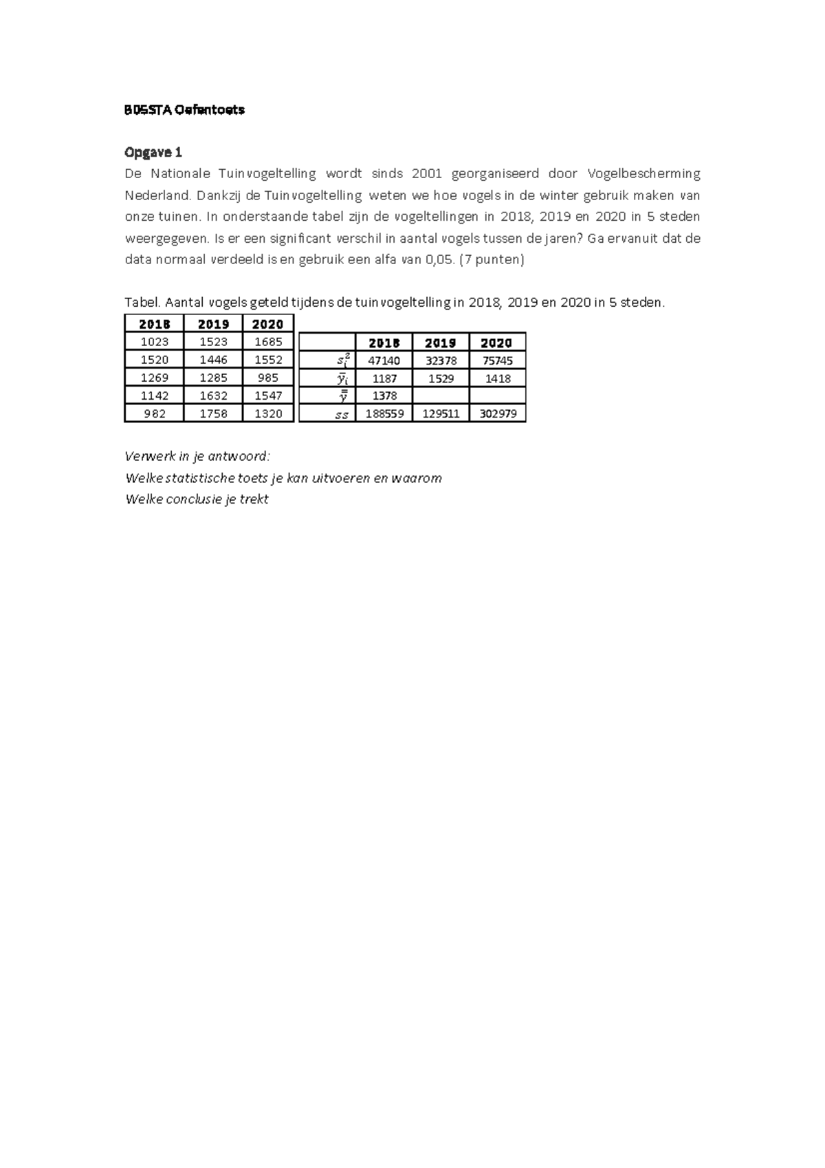 B05STA Oefentoets: Statistische Toetsen en Gegevensanalyse - Studeersnel