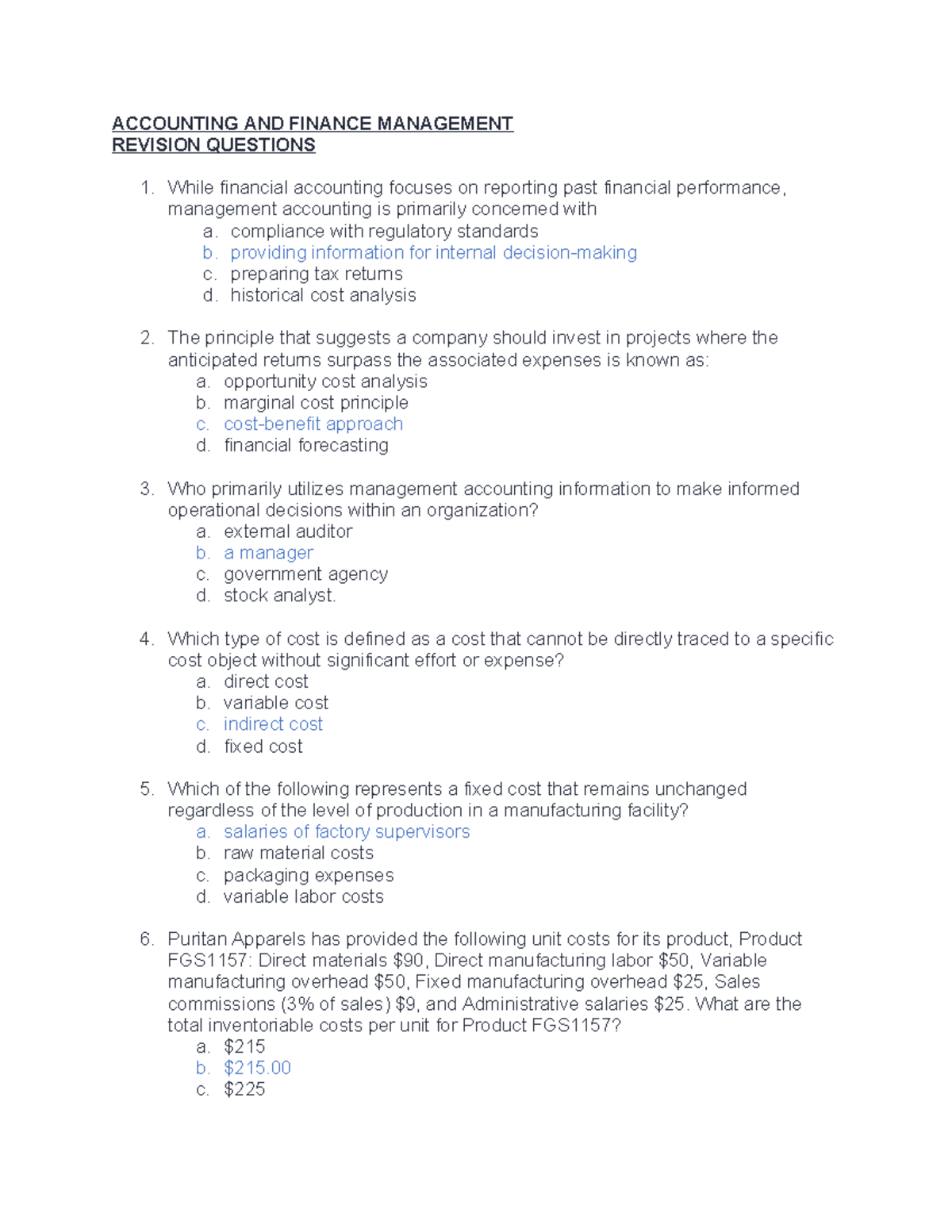 Accounting AND Finance Management Questions - ACCOUNTING AND FINANCE ...