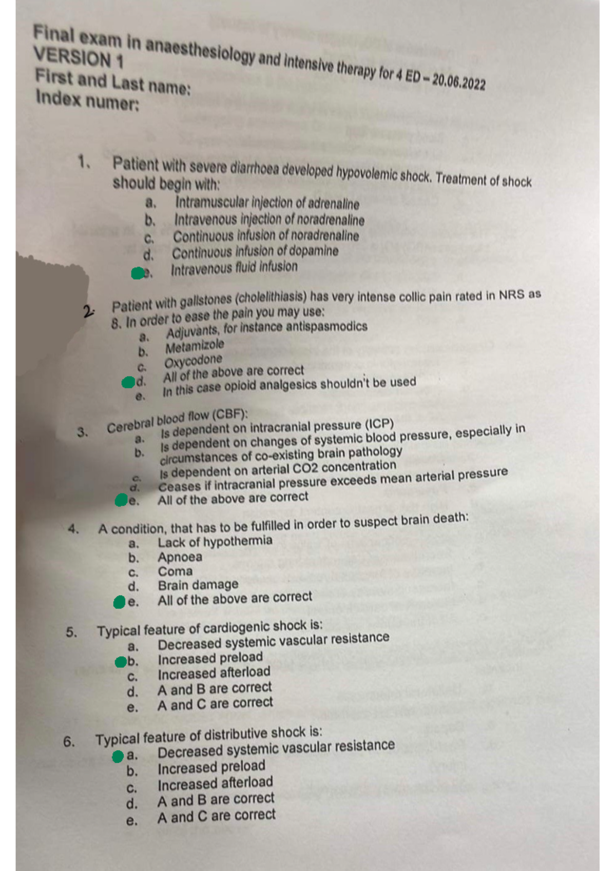 2022 June anesthesiology final corrected - VERSION Final First exam 1 in anaesthesiology and ...