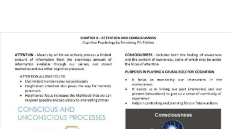 Cognitive Psychology (CPSY 101) Chapter 4: Attention & Consciousness ...