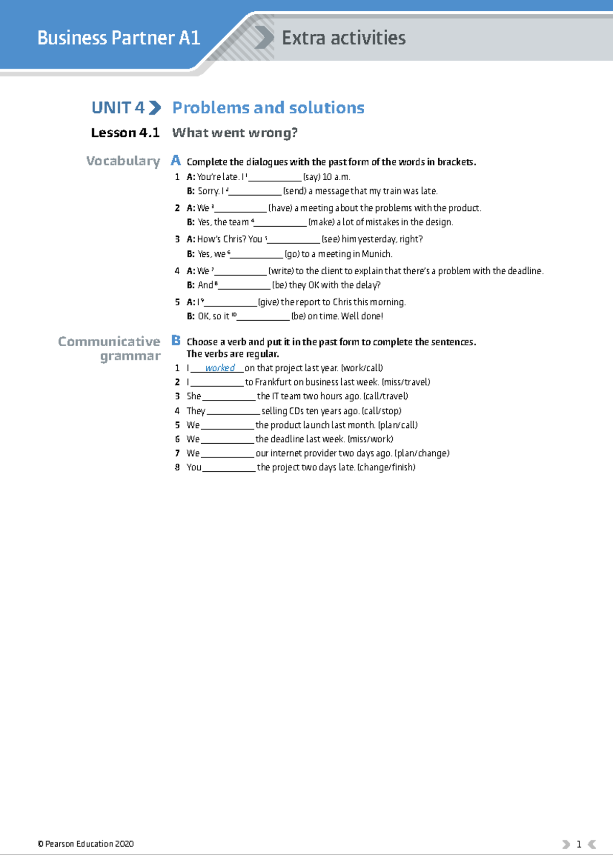 Business Partner A1 Extra Activities Unit 4 - Problems and solutions ...