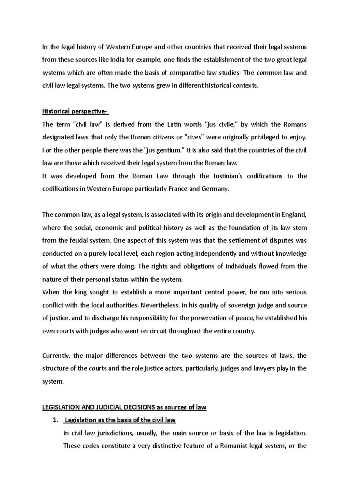 Comparative Study of Common Law and Civil Law Systems - Studocu
