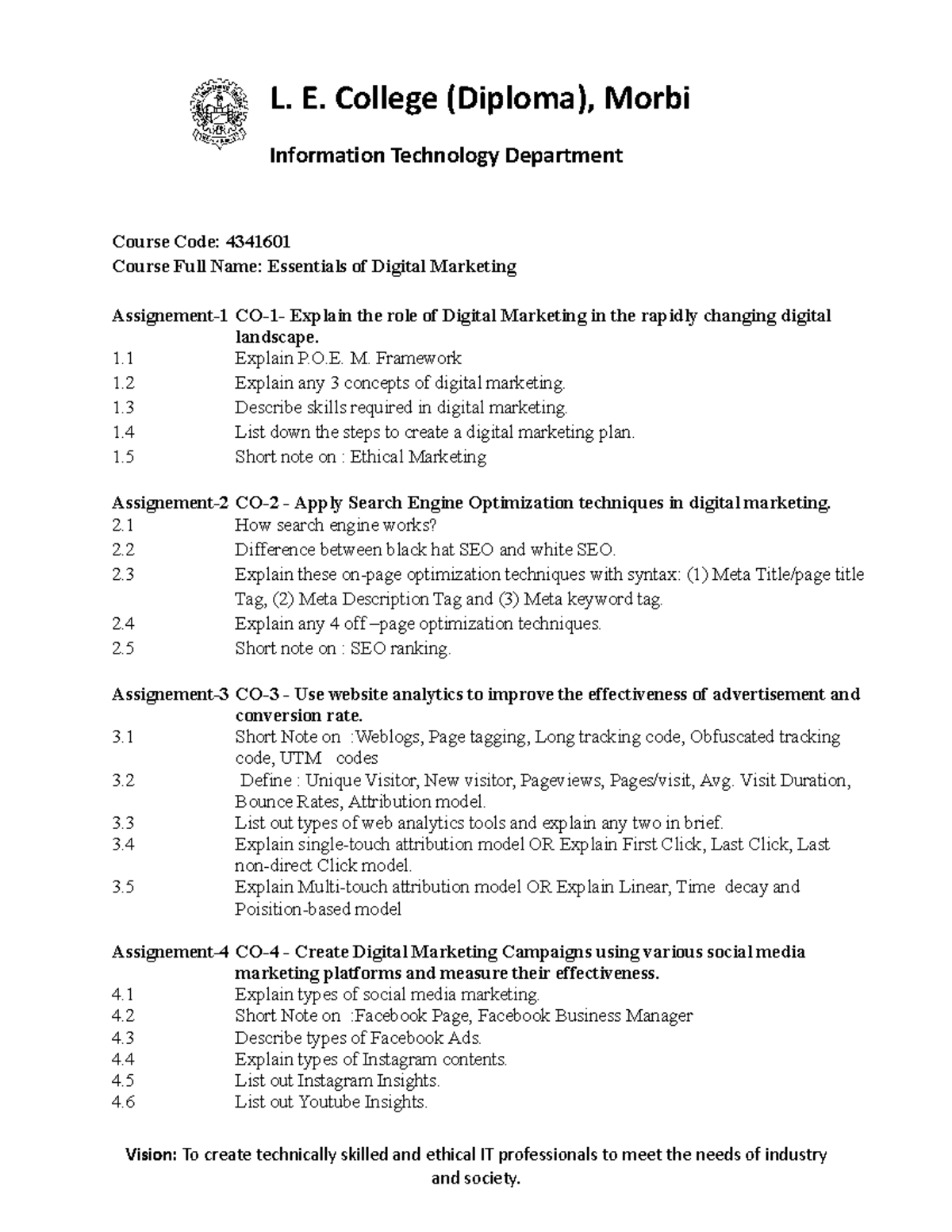 IT 4341601 - Essentials of Digital Marketing Assignments Overview - Studocu